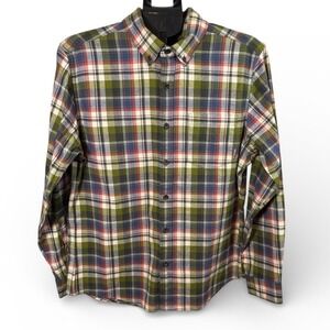 Eddie Bauer Mens M Long Sleeve Field Flannel Shirt Plaid Cotton Green Red Blue